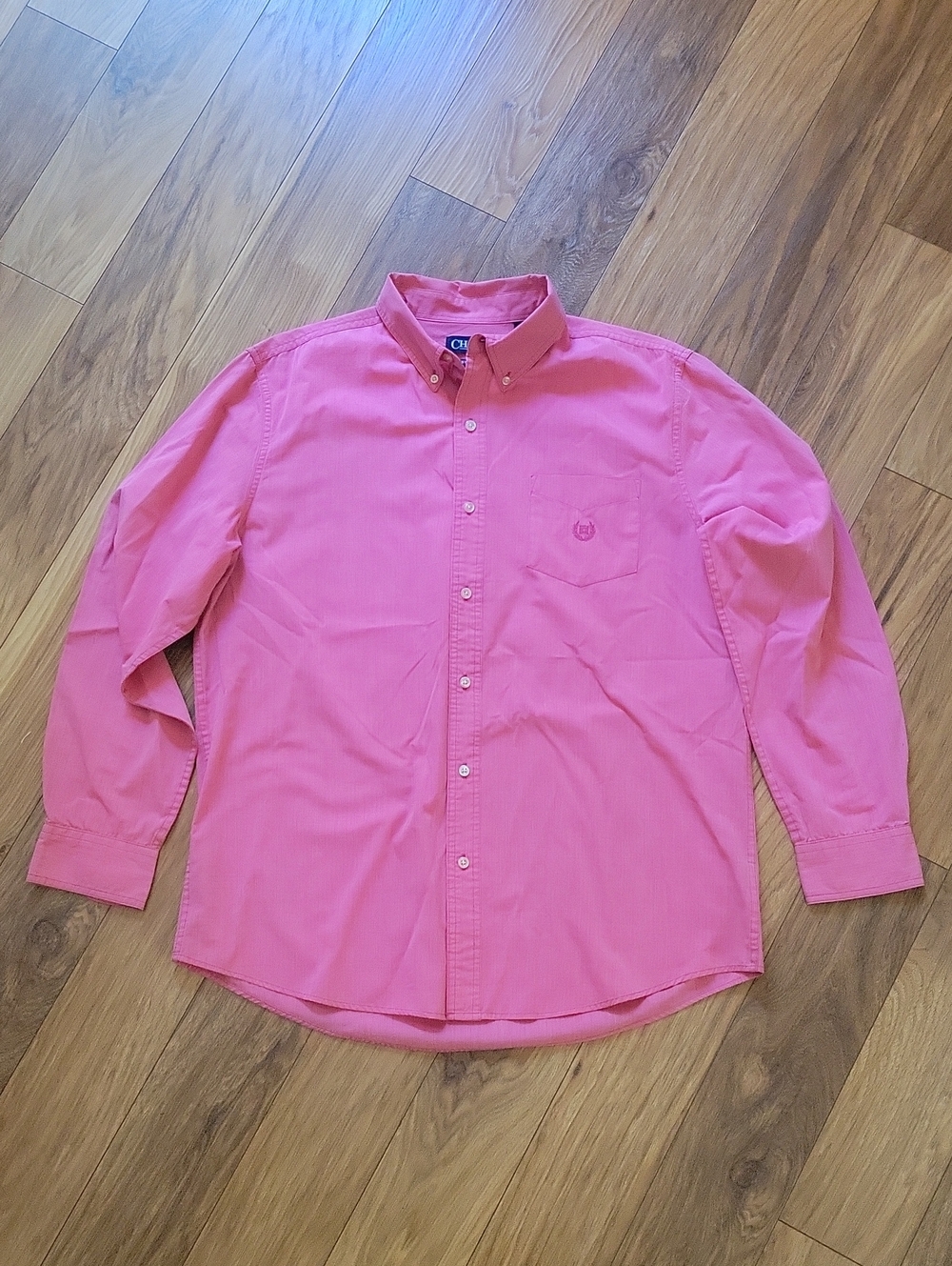 Chaps Men's Button-Down Easy Care Shirt in Pink Size Large